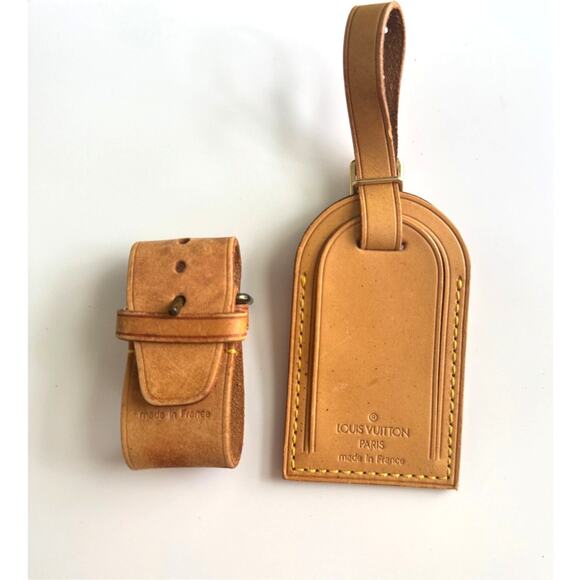 Authentic Louis Vuitton Vachetta Leather Name Luggage Tag And Poignet Set SN427‎ - Picture 1 of 5